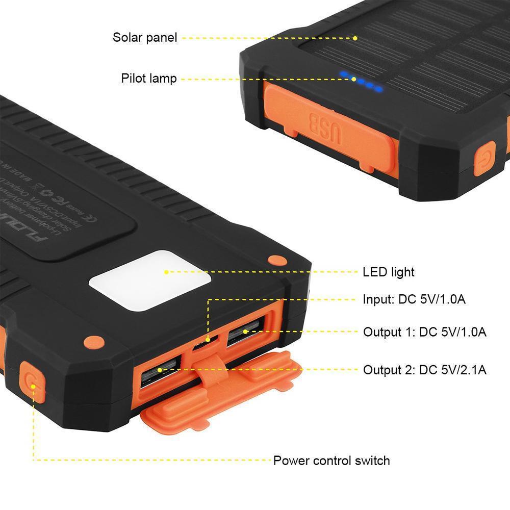 EcoCharge™ | Waterproof Solar Power Bank with LED Flashlight